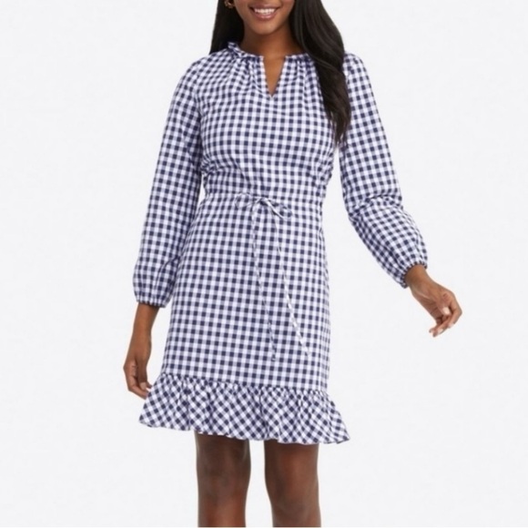 Draper James Lucinda Popover Dress in Navy Gingham Size Small - Picture 3 of 7